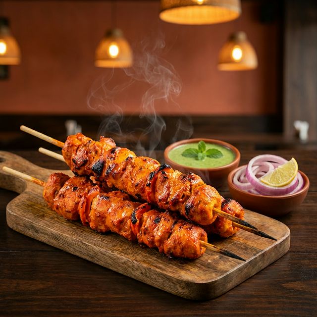 Tandoori Soya Chaap grilled on skewer